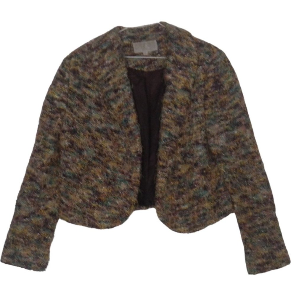Emil Rutenberg Womens Vintage Fuzzy Eyelash Fabric Open Front Blazer Jacket, Med